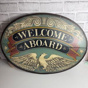Vintage 1960's Yorkraft Wood "Welcome Aboard" Sign Rustic Maritime Naval Decor S